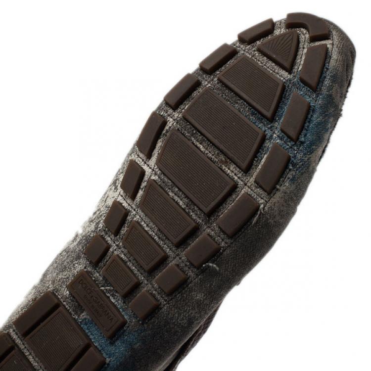 Pre Owned Dolce and Gabbana Grey and Brown Canvas Horsebit Loafers Size 42