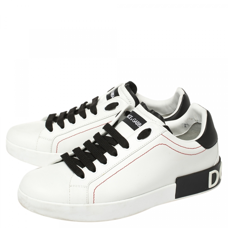 مملوكة مسبقًا Dolce and Gabbana White/Black Leather Portofino Lace-Up Sneakers Size 41