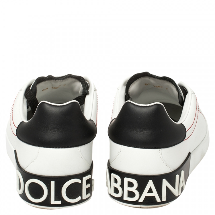 مملوكة مسبقًا Dolce and Gabbana White/Black Leather Portofino Lace-Up Sneakers Size 41