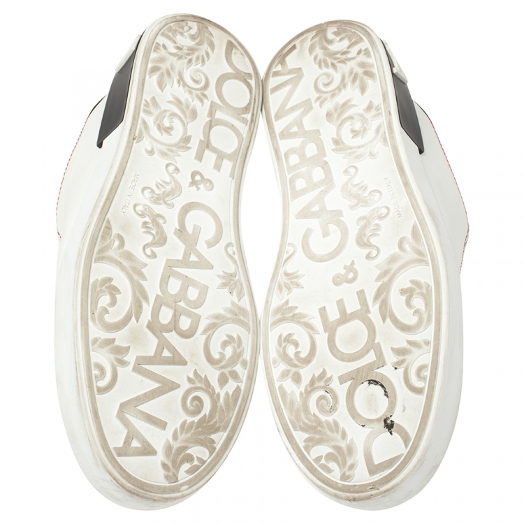 مملوكة مسبقًا Dolce and Gabbana White/Black Leather Portofino Lace-Up Sneakers Size 41