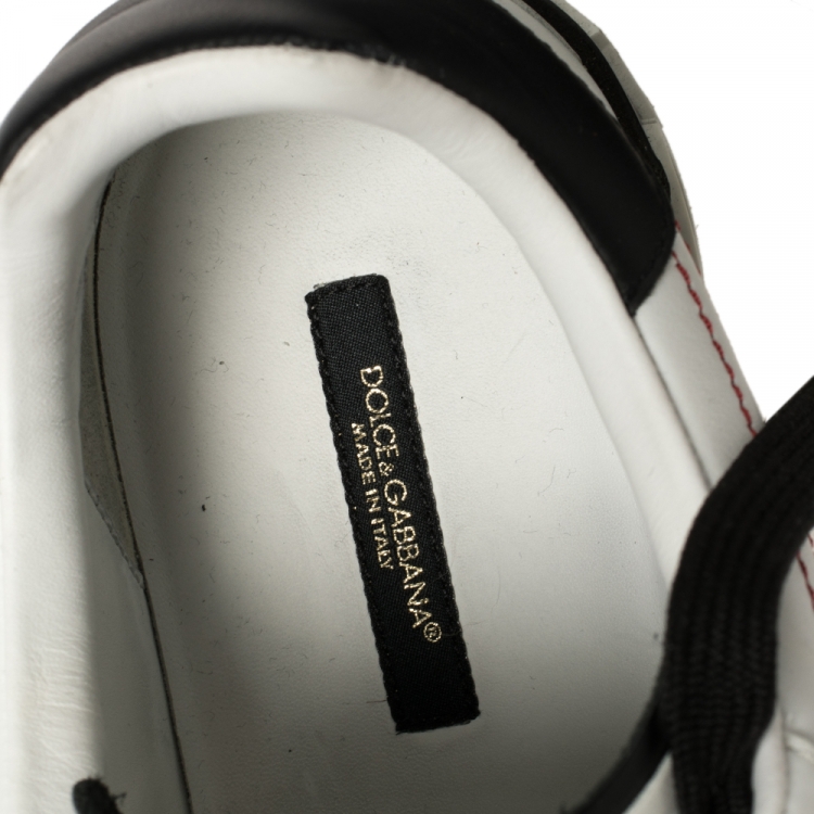 مملوكة مسبقًا Dolce and Gabbana White/Black Leather Portofino Lace-Up Sneakers Size 41