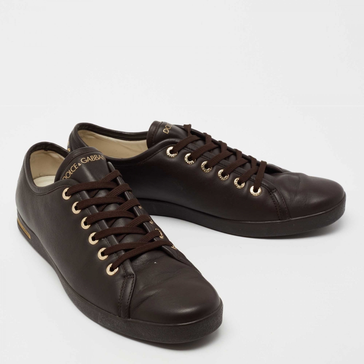 Pre Owned Dolce & Gabbana Dark Brown Leather Lace Up  Sneakers Size 44 