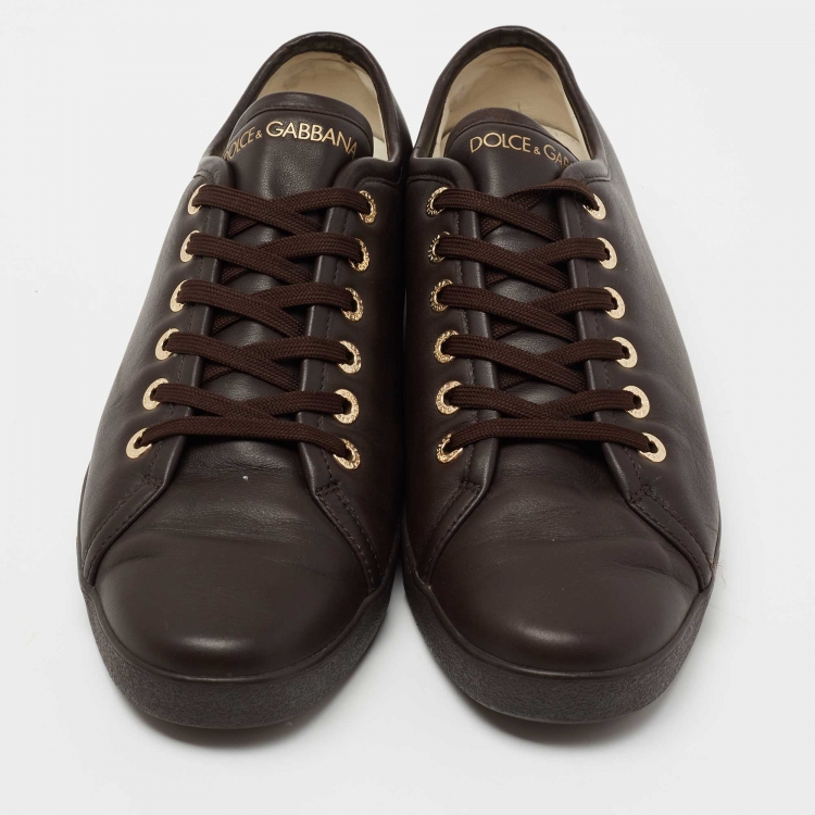 Pre Owned Dolce & Gabbana Dark Brown Leather Lace Up  Sneakers Size 44 