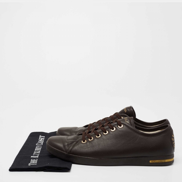 Pre Owned Dolce & Gabbana Dark Brown Leather Lace Up  Sneakers Size 44 