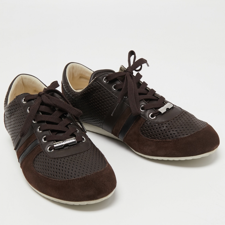 Pre Owned Dolce & Gabbana Brown Suede and Perforated Leather Low Top Sneakers Size 43