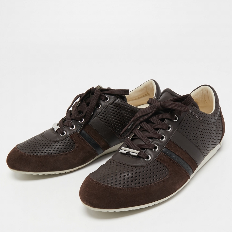 Pre Owned Dolce & Gabbana Brown Suede and Perforated Leather Low Top Sneakers Size 43