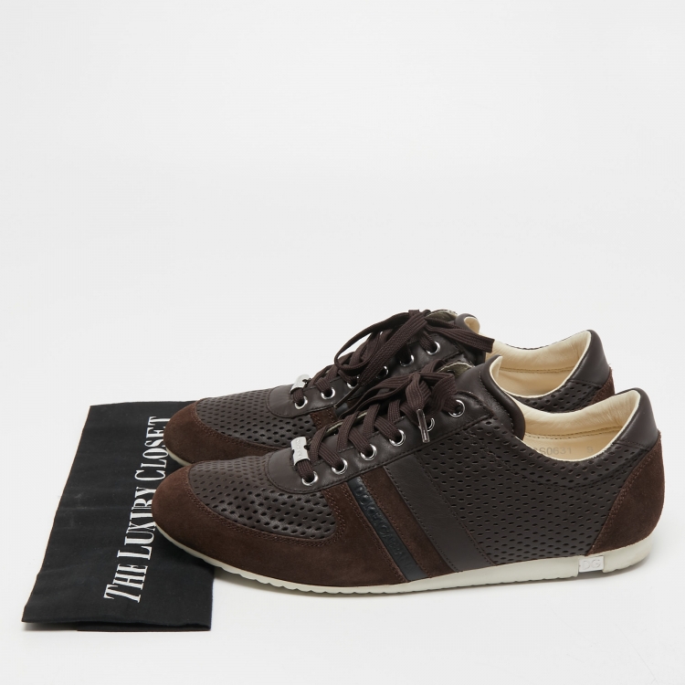 Pre Owned Dolce & Gabbana Brown Suede and Perforated Leather Low Top Sneakers Size 43