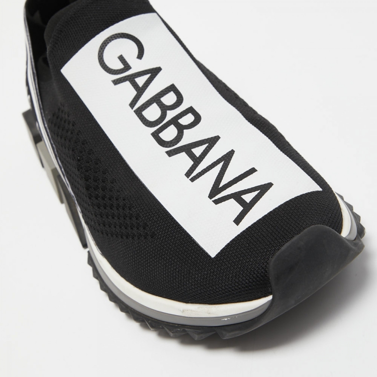 Pre Owned Dolce & Gabbana Black/White Logo Print Knit Fabric Sorrento Sneakers Size 44
