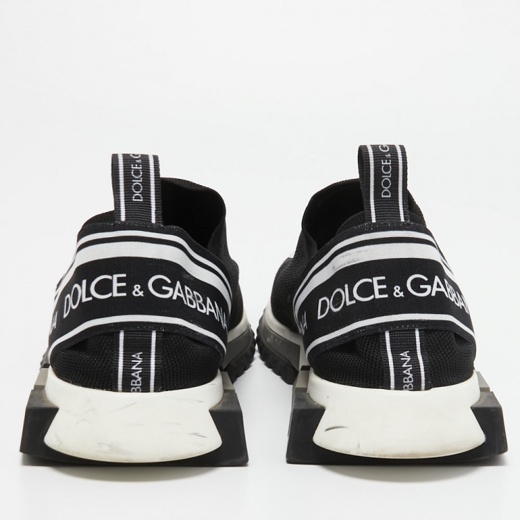 Pre Owned Dolce & Gabbana Black/White Logo Print Knit Fabric Sorrento Sneakers Size 44