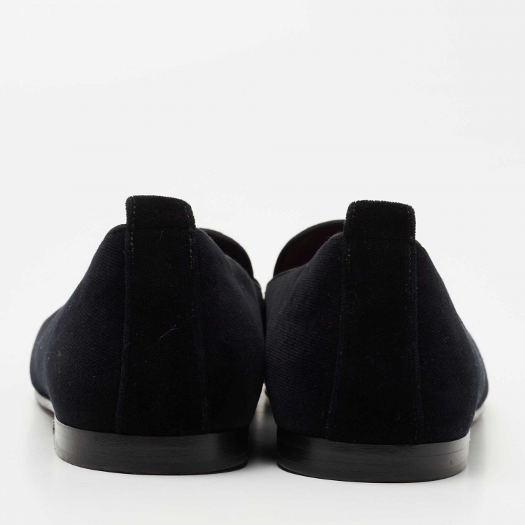 Pre Owned Dolce & Gabbana Black Velvet Crest Bead Embroidered Loafers Size 43 