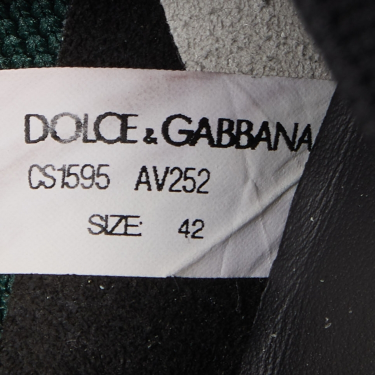 Pre Owned Dolce & Gabbana Dark Green Knit Fabric Logo Sorrento Slip On Sneakers Size 42