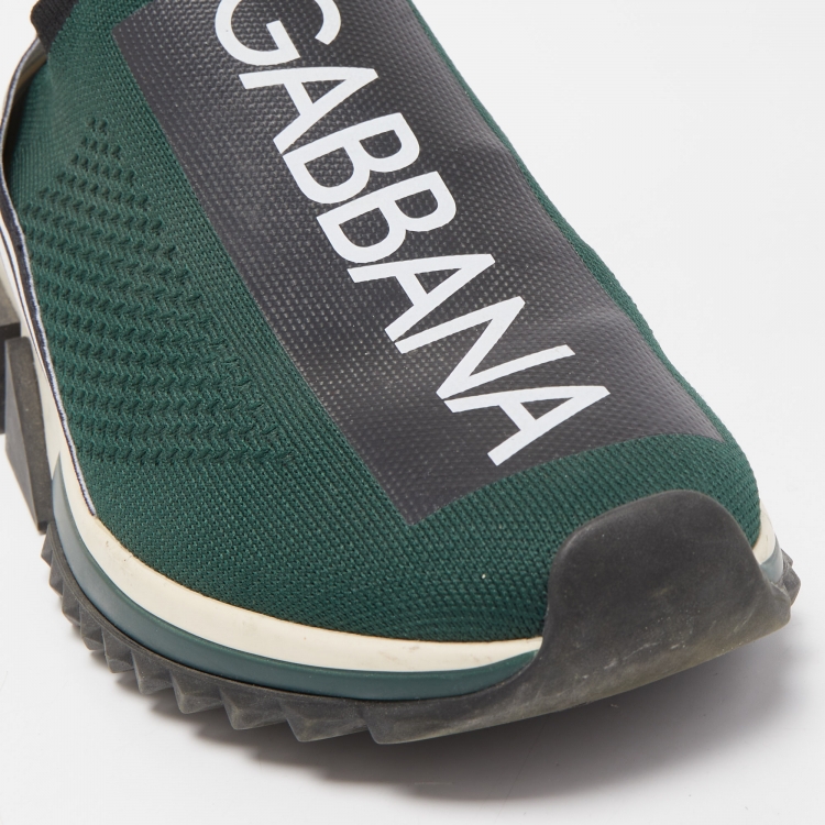 Pre Owned Dolce & Gabbana Dark Green Knit Fabric Logo Sorrento Slip On Sneakers Size 42