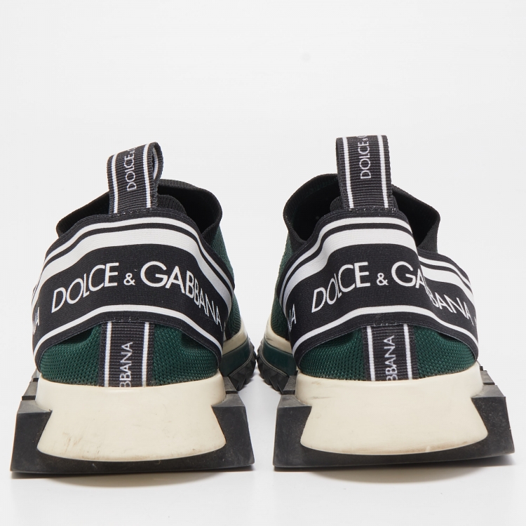 Pre Owned Dolce & Gabbana Dark Green Knit Fabric Logo Sorrento Slip On Sneakers Size 42