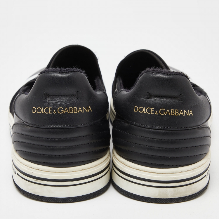 Pre Owned Dolce & Gabbana Black Printed Logo Coated Canvas and Leather Slip On Sneakers Size 44