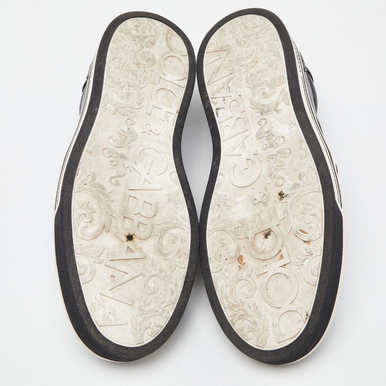 Pre Owned Dolce & Gabbana Black Printed Logo Coated Canvas and Leather Slip On Sneakers Size 44