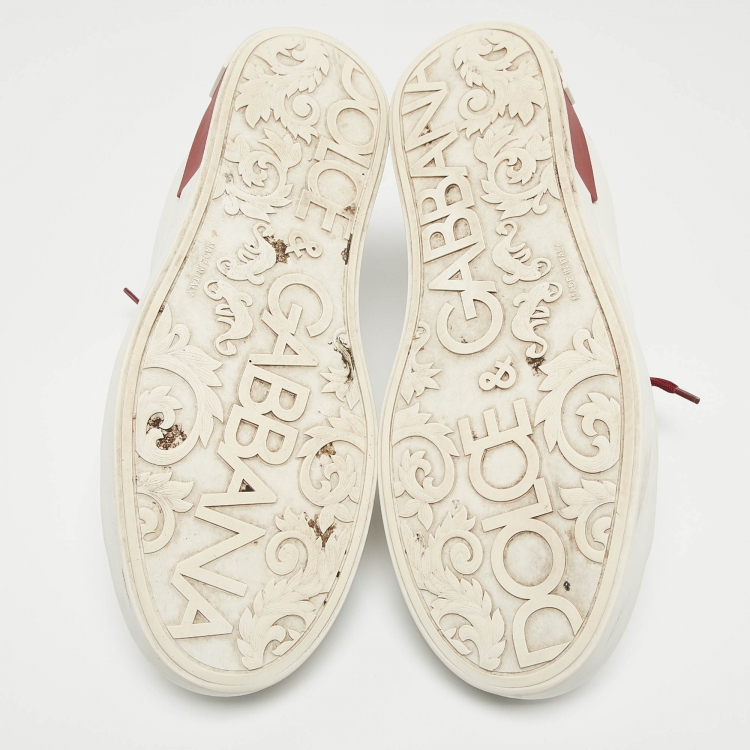 Pre Owned Dolce & Gabbana White/Burgundy Leather Portifino Sneakers Size 44 