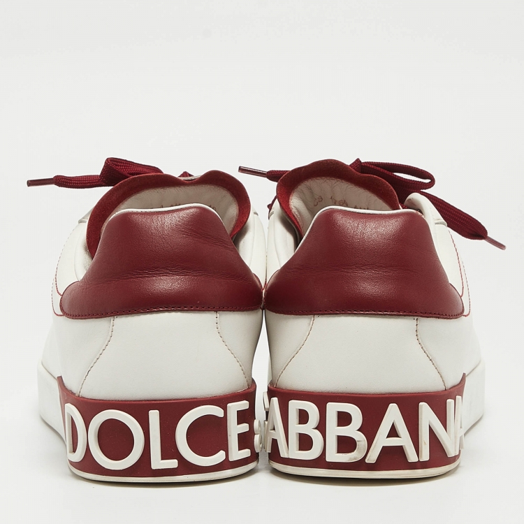 Pre Owned Dolce & Gabbana White/Burgundy Leather Portifino Sneakers Size 44 