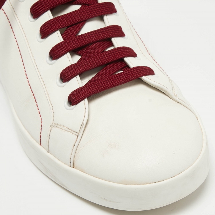 Pre Owned Dolce & Gabbana White/Burgundy Leather Portifino Sneakers Size 44 