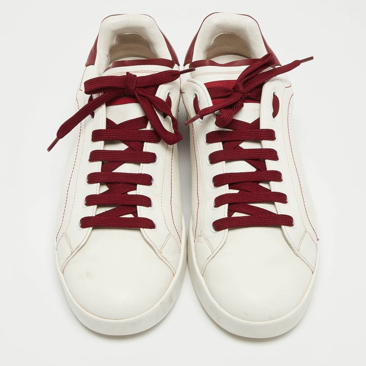 Pre Owned Dolce & Gabbana White/Burgundy Leather Portifino Sneakers Size 44 