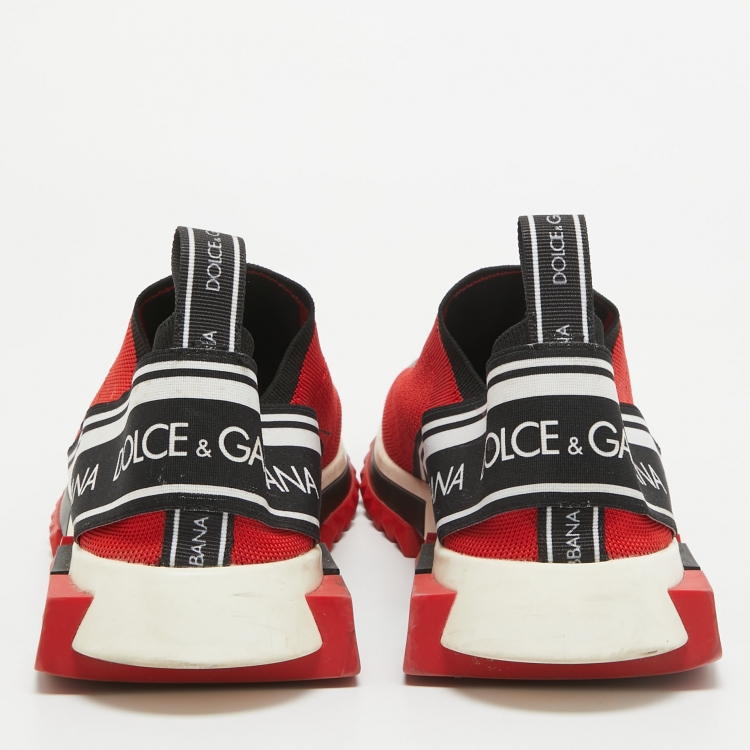 Pre Owned Dolce & Gabbana Red/Black Knit Fabric Sorrento Sneakers Size 43