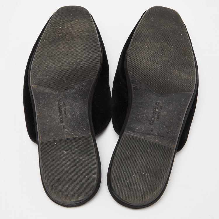 Pre Owned Dolce & Gabbana Black Velvet Embroidered Flat Mules Size 43