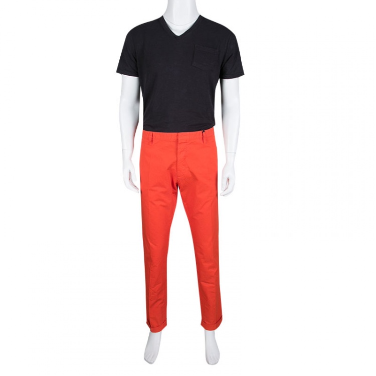 Pre Owned Dsquared2 Orange Overdyed Cotton Chino Trousers XXL