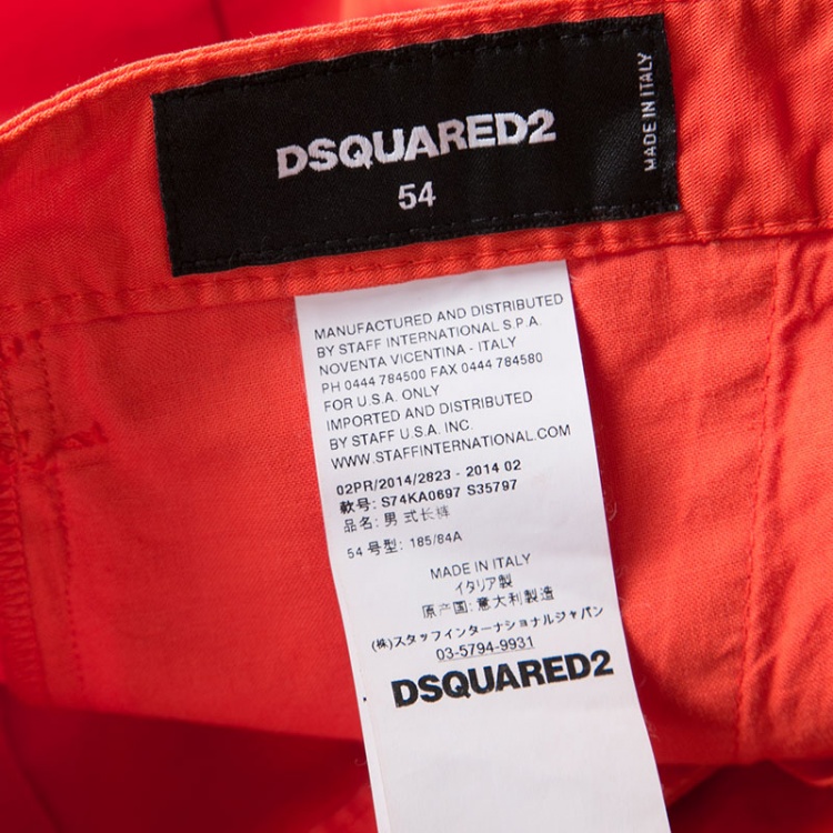 Pre Owned Dsquared2 Orange Overdyed Cotton Chino Trousers XXL