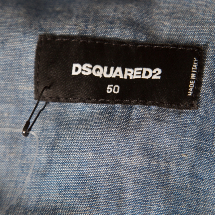 Pre Owned Dsquared2 Indigo Chambray Embroidered Rose Detail Slim Fit Shirt  L