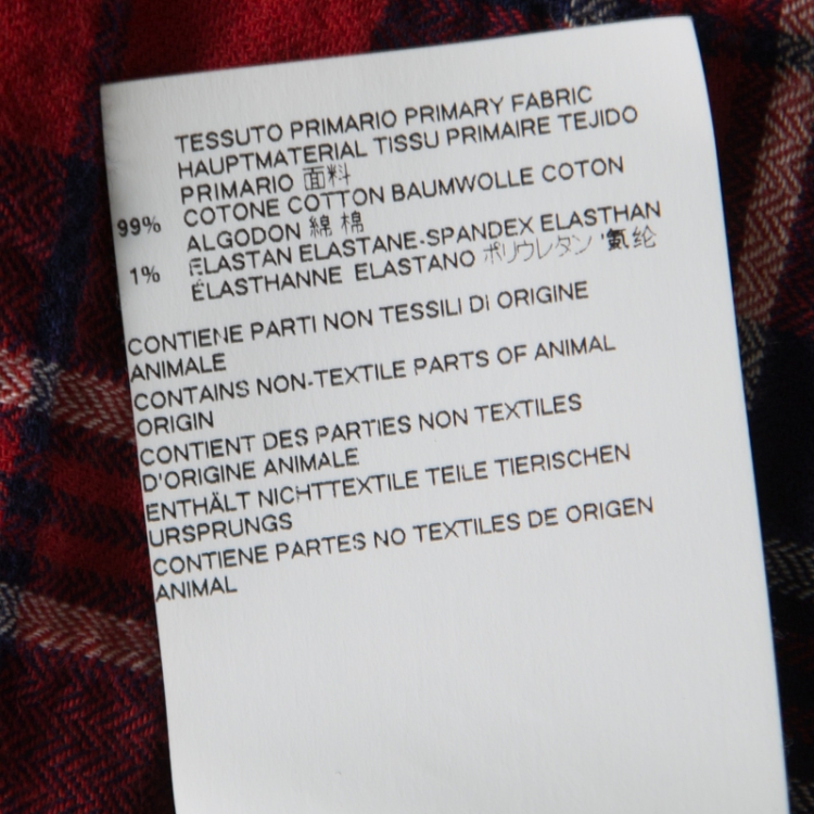 Pre Owned Dsquared2 Red and Blue Plaid Check Cotton Herringbone Weave Relaxed Dan Shirt L