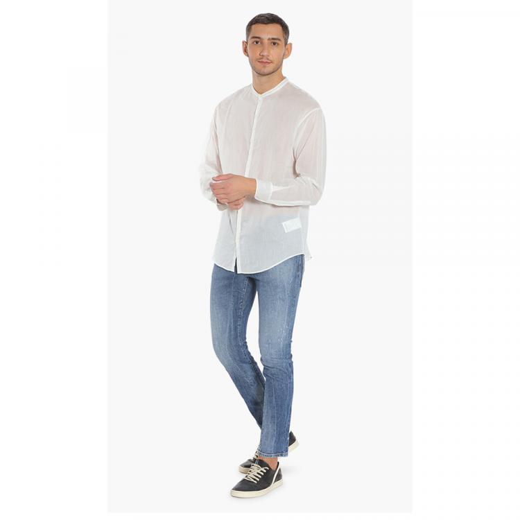 Pre Owned Dsquared2 White Cotton Voile Dropped Military Shirt M (IT 48)