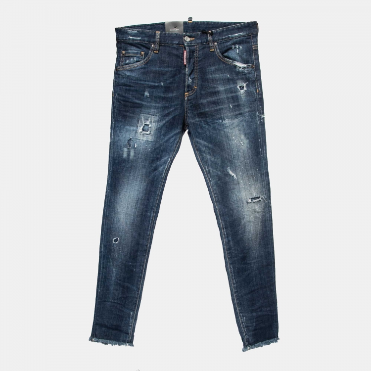 Pre Owned Dsquared2 Blue Distressed Denim Skinny Dan Jeans S Waist 32"