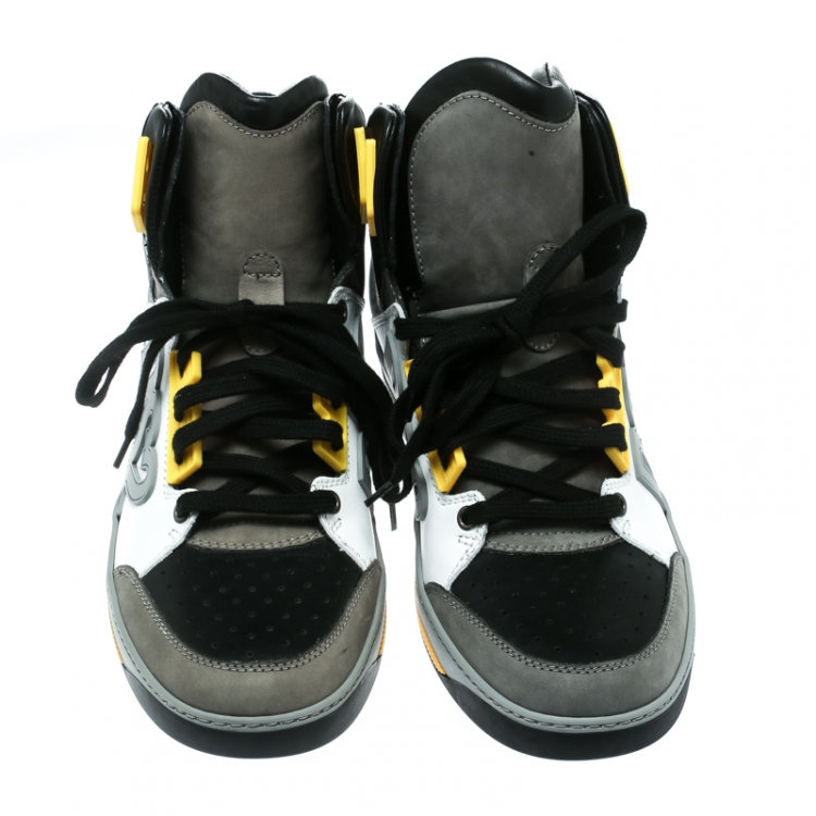 Pre Owned Dsquared2 Tricolor Leather And Suede Logo Appliquè High Top Sneakers Size 43