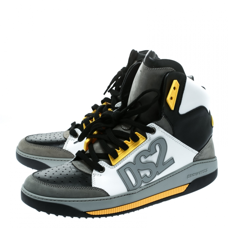 Pre Owned Dsquared2 Tricolor Leather And Suede Logo Appliquè High Top Sneakers Size 43