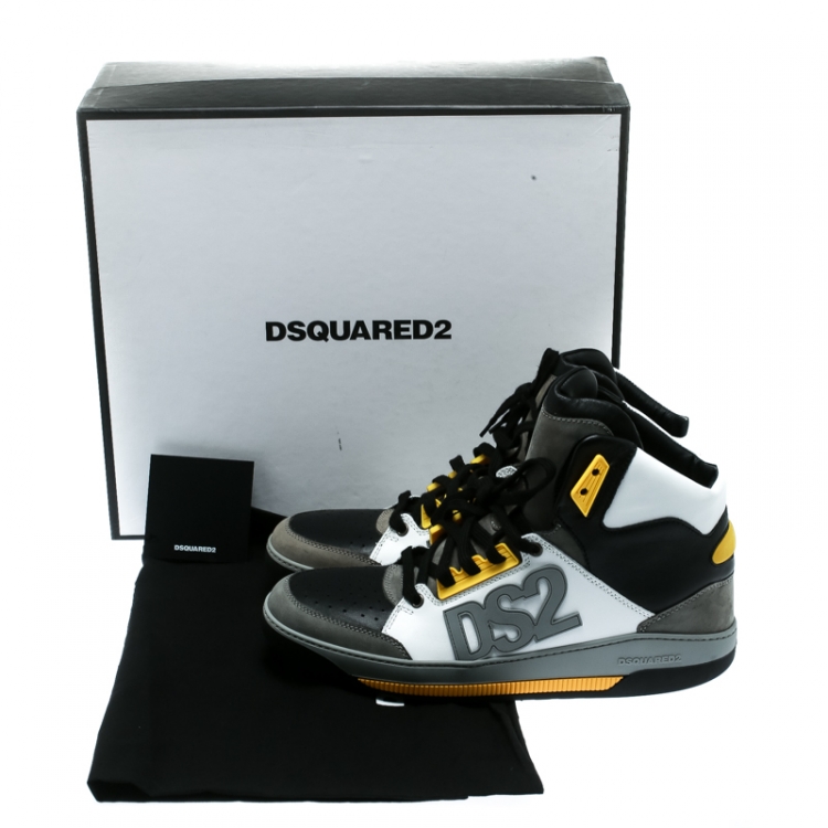 Pre Owned Dsquared2 Tricolor Leather And Suede Logo Appliquè High Top Sneakers Size 43