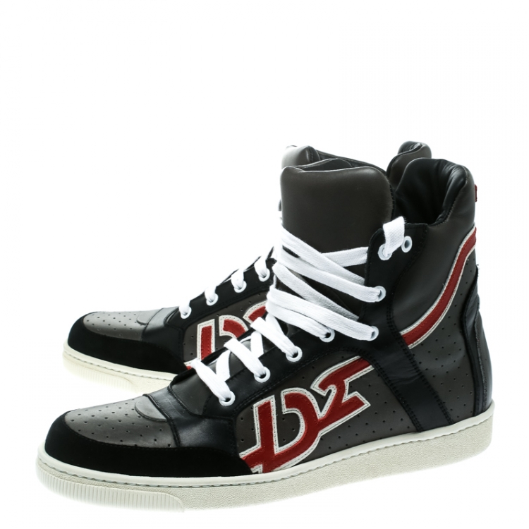 Pre Owned Dsquared2 Grey/Black Leather And Suede High Top Sneakers Size 43