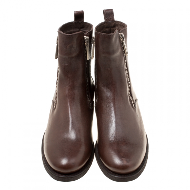 Pre Owned Dsquared2 Brown Leather Double Zipper Ankle Boots Size 44