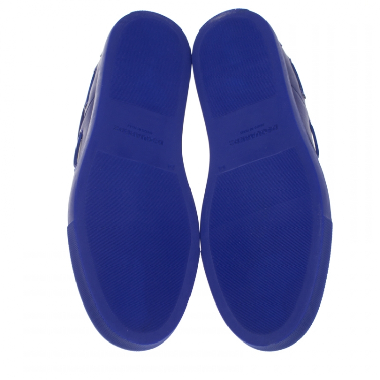 مملوكة مسبقًا Dsquared2 Blue Leather Whipstitch Detail Sneakers Size 45 