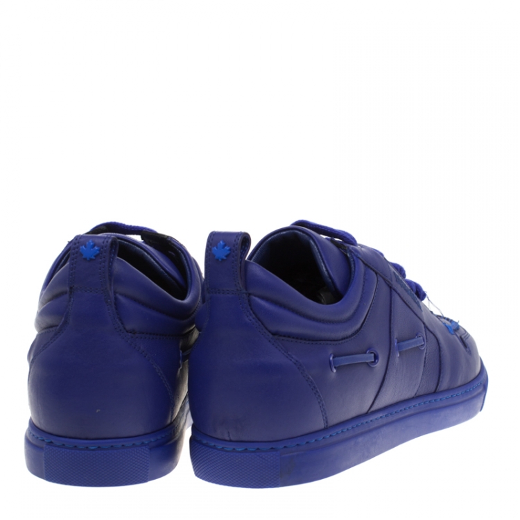 مملوكة مسبقًا Dsquared2 Blue Leather Whipstitch Detail Sneakers Size 45 