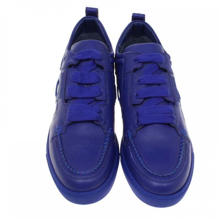 مملوكة مسبقًا Dsquared2 Blue Leather Whipstitch Detail Sneakers Size 45 