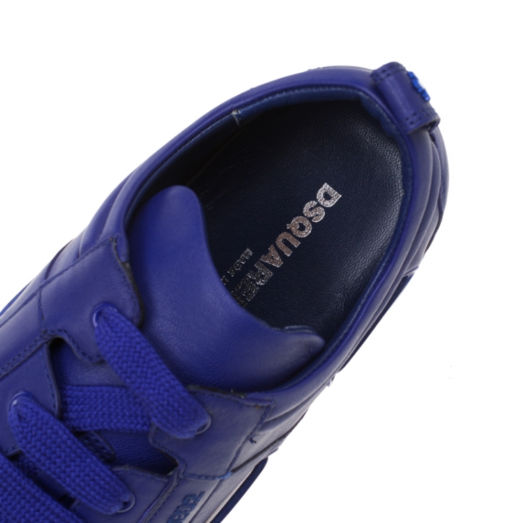 مملوكة مسبقًا Dsquared2 Blue Leather Whipstitch Detail Sneakers Size 45 