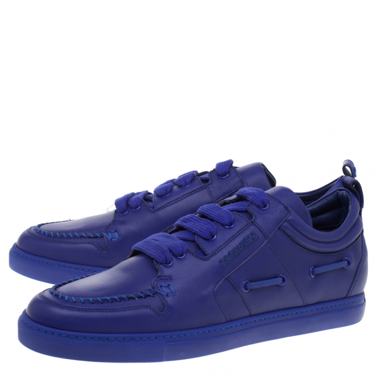 مملوكة مسبقًا Dsquared2 Blue Leather Whipstitch Detail Sneakers Size 45 