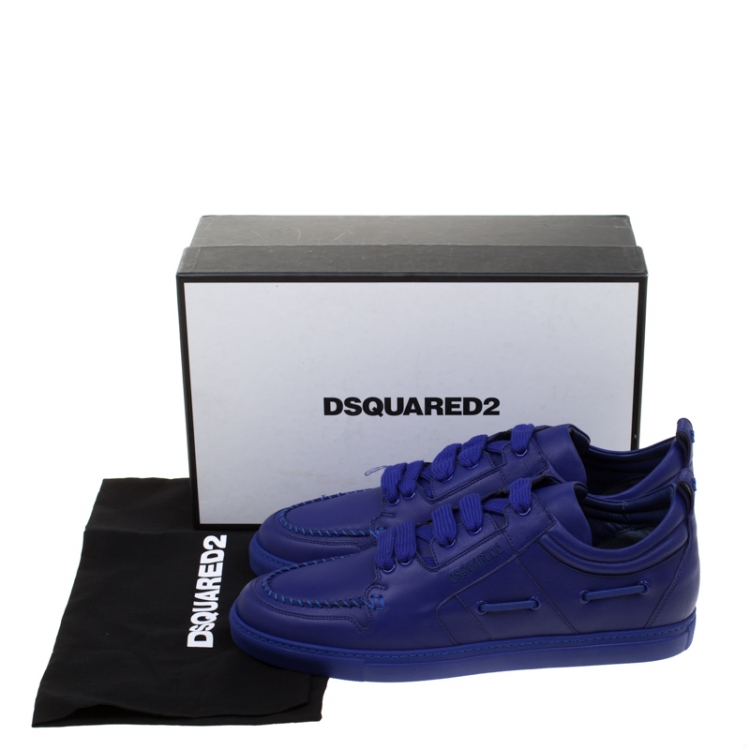 مملوكة مسبقًا Dsquared2 Blue Leather Whipstitch Detail Sneakers Size 45 