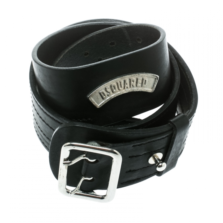 Pre Owned DSquared2 Black Leather Buckle Belt Size 100 CM