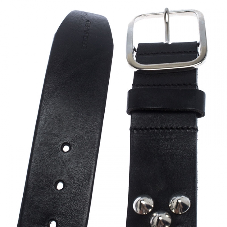 Pre Owned Dsquared2 Black Leather Studded Belt 105CM
