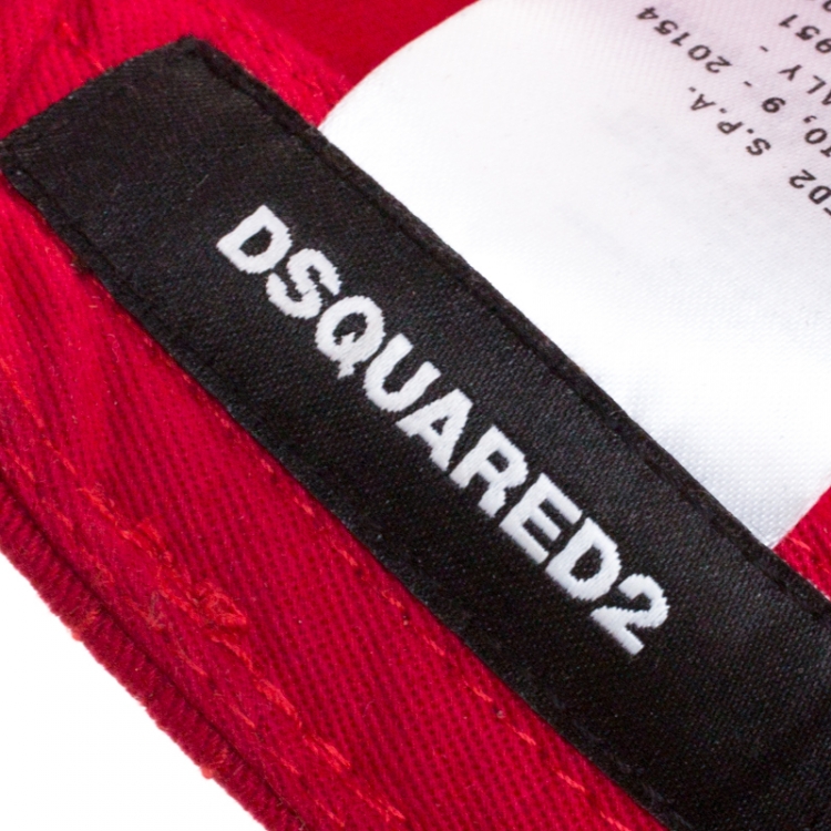 Pre Owned Dsquared2 Red Logo Embroidered Distressed Baseball Cap ( One Size )