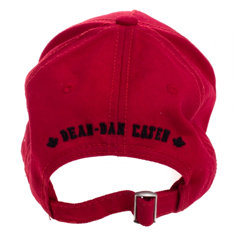 Pre Owned Dsquared2 Red Logo Embroidered Distressed Baseball Cap ( One Size )