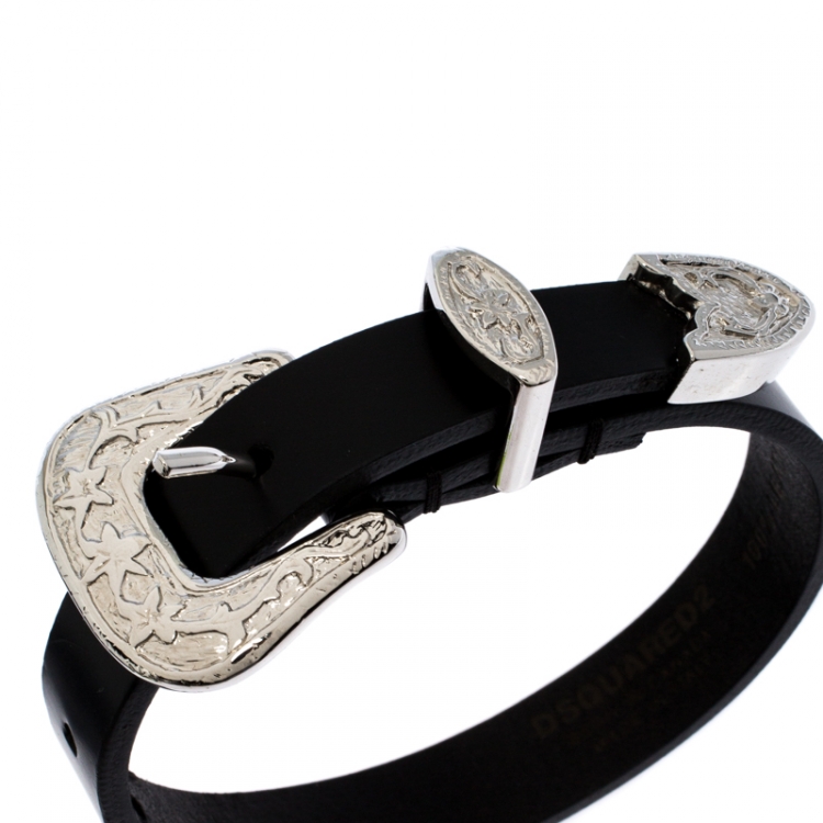 Pre Owned Dsquared2 Black Leather Hawaiian Rocker Gothika Bracelet M
