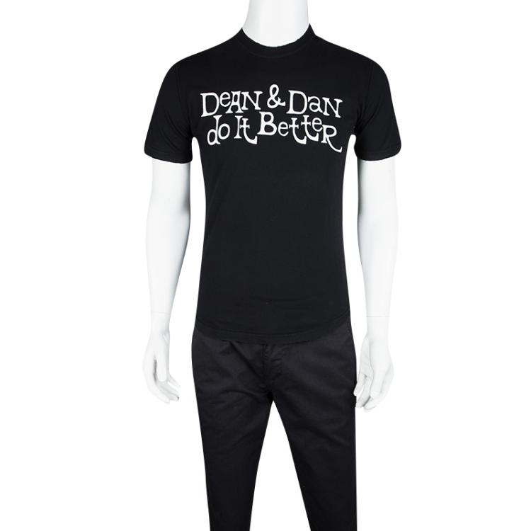 Pre Owned Dsquared2 Black Printed Distressed T-Shirt M