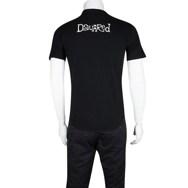 Pre Owned Dsquared2 Black Printed Distressed T-Shirt M