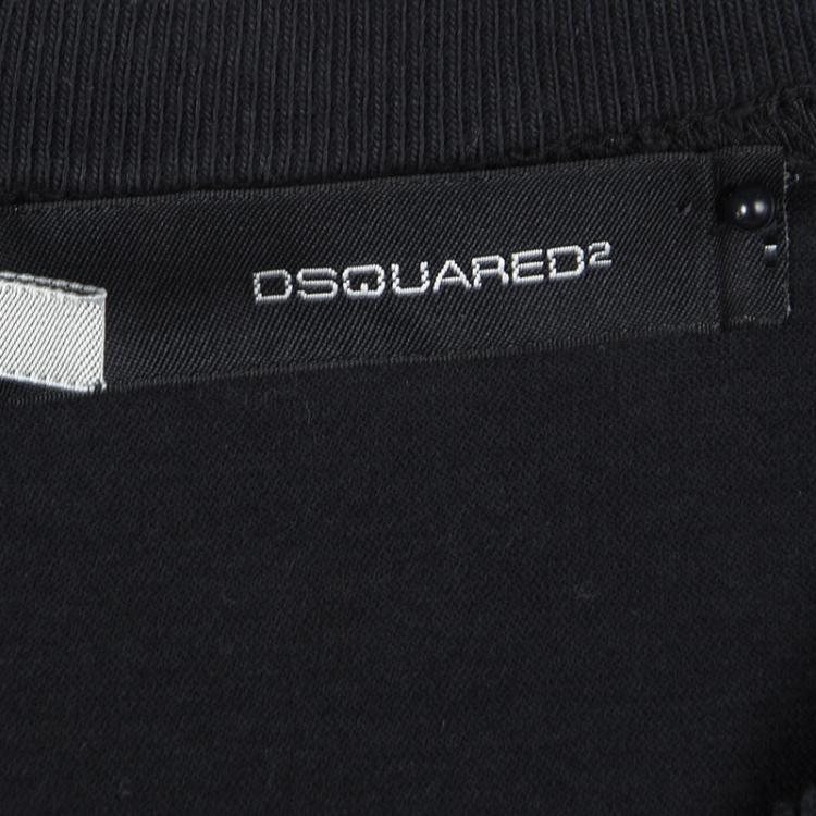 Pre Owned Dsquared2 Black Printed Distressed T-Shirt M